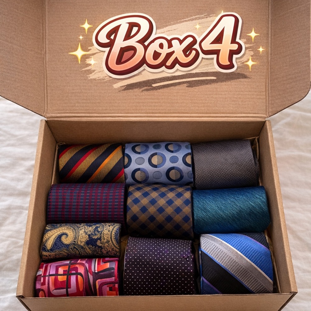 Box 4 – 10 Men’s Ties for $50 Bulk Lot Reseller Bundle Silk Designer Neckties